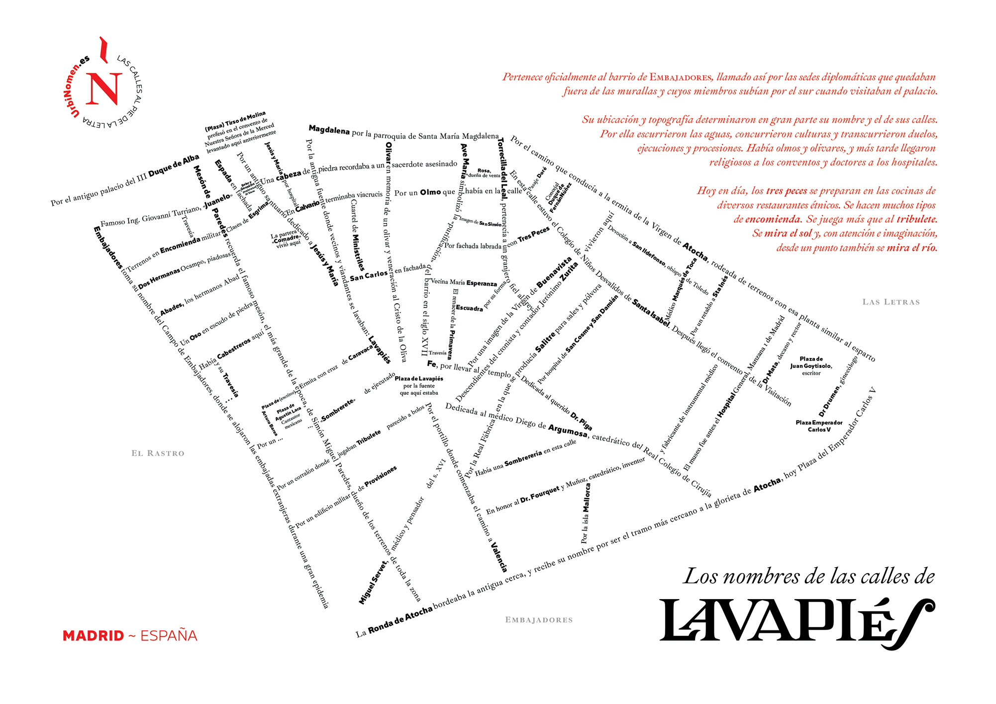 Mapa del barrio de Lavapiés, en Madrid, calle a calle
